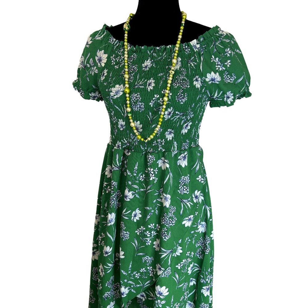 Knitworks Size 12 Boho Chic Maxi Dress Stretch Green White Summer Sundress
